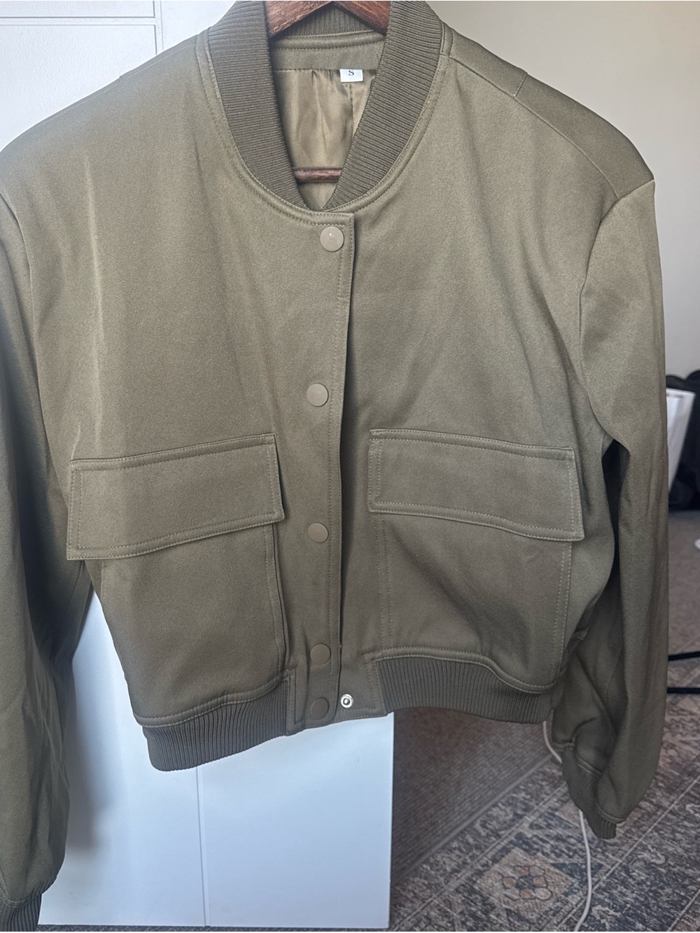 Olive Green Bomber Jacket with Front Pockets